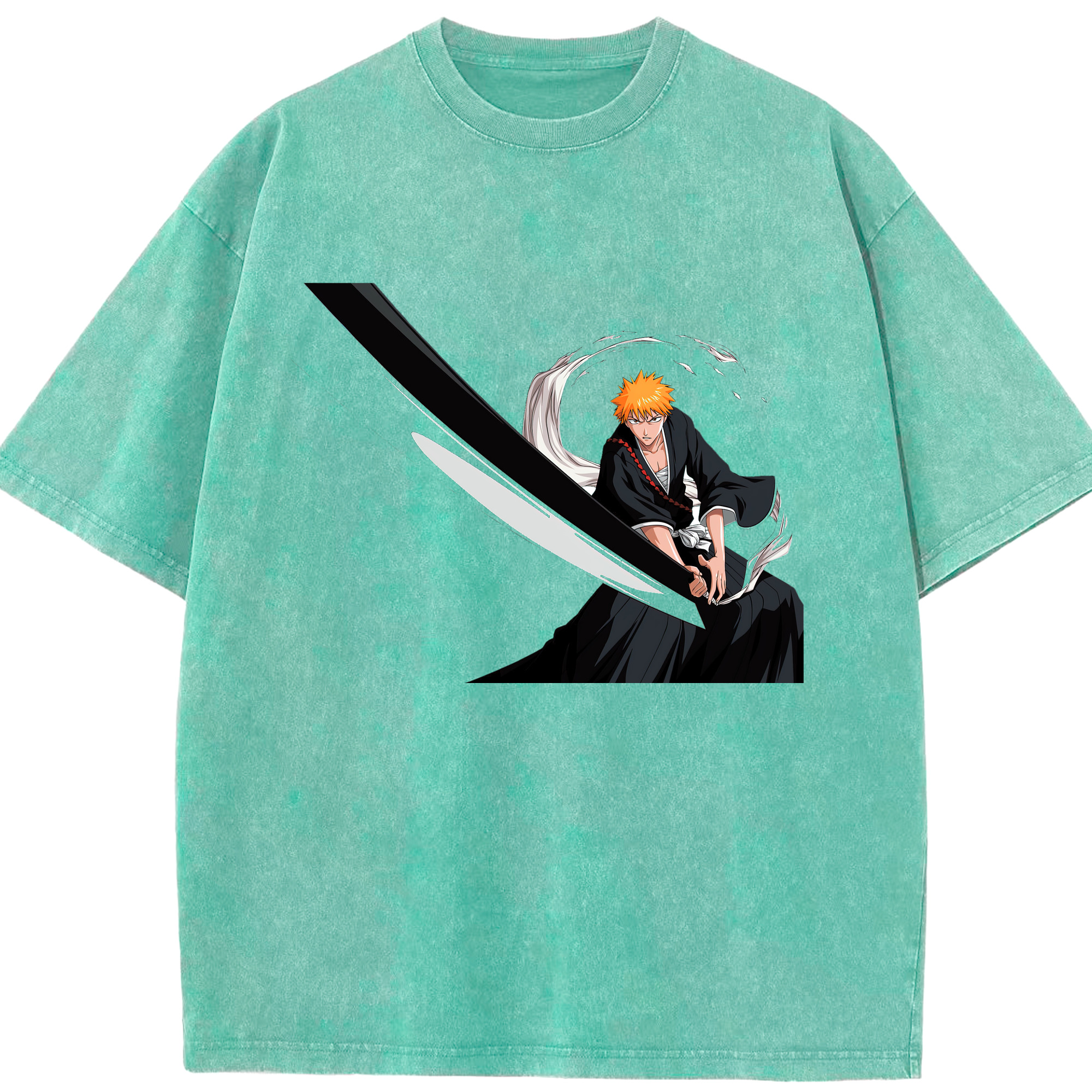 （画像用） ブリーチ 黒崎一護（くろさき いちご）BLEACH Kurosaki Ichigo 綿100% ヴィンテージ風 半袖Tシャツ（フロントプリント）